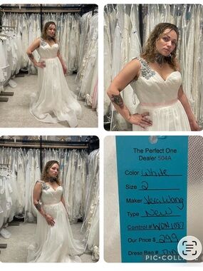 Vera Wang White Wedding Gown with Beaded Shoulder Accents and Blush Waist